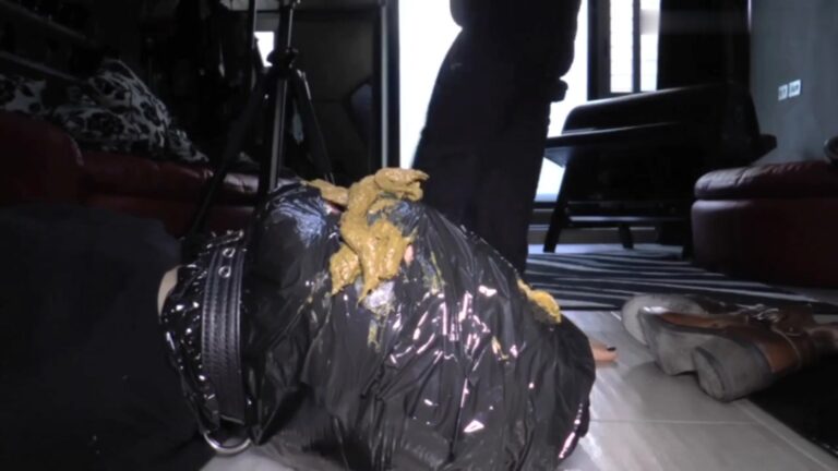 Diarrhea on his face  a slave in duct tape ate it all  Mistress Gaia